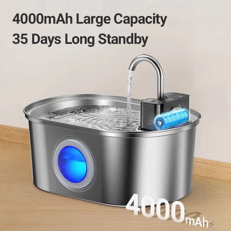 ROJECO 3.2L Stainless Steel Cat Water Fountain Wireless Sensor