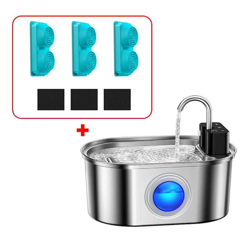 ROJECO 3.2L Stainless Steel Cat Water Fountain Wireless Sensor