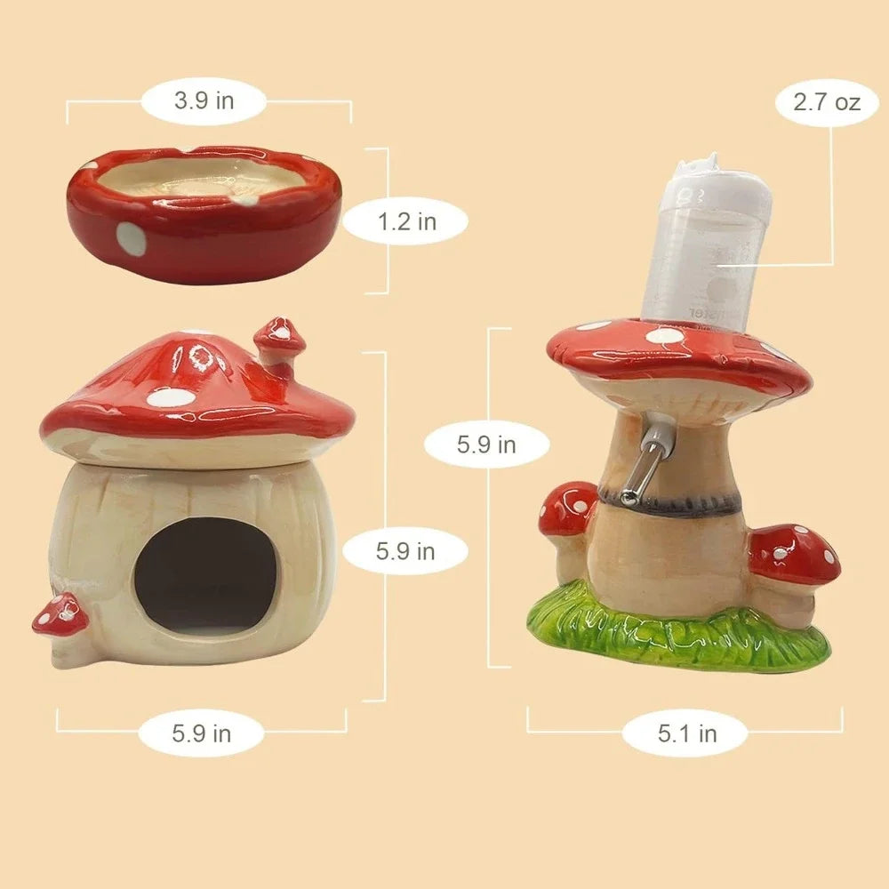 Mushroom Ceramic Hamster Hideout Water bottle.
