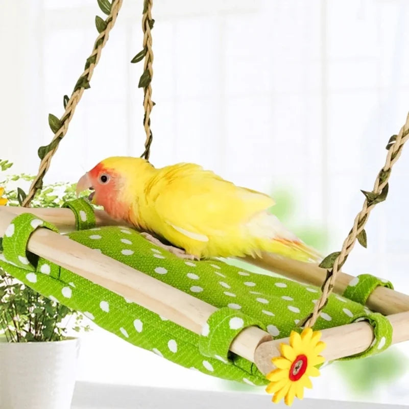 Bird hammock for swinging or perching.
