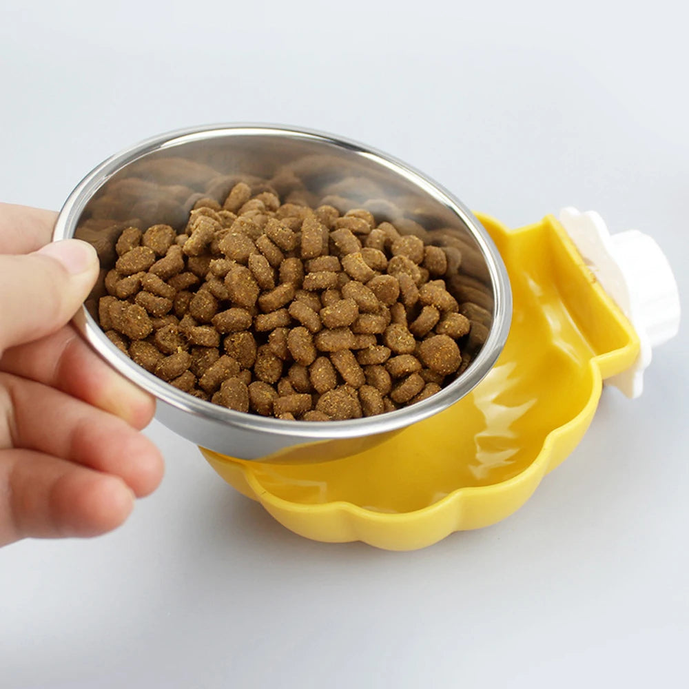 Hanging food and water bowls for small pets.