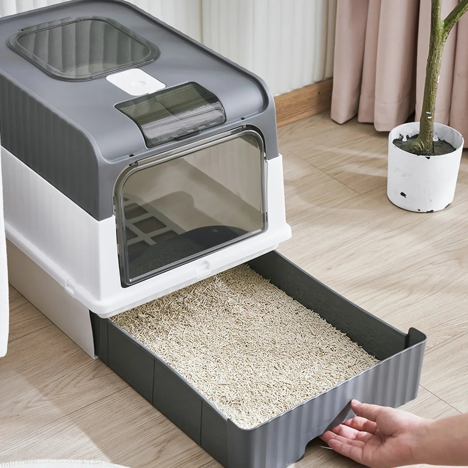 Cat Toilet Fully Enclosed, Drawer Style Easy To Clean.