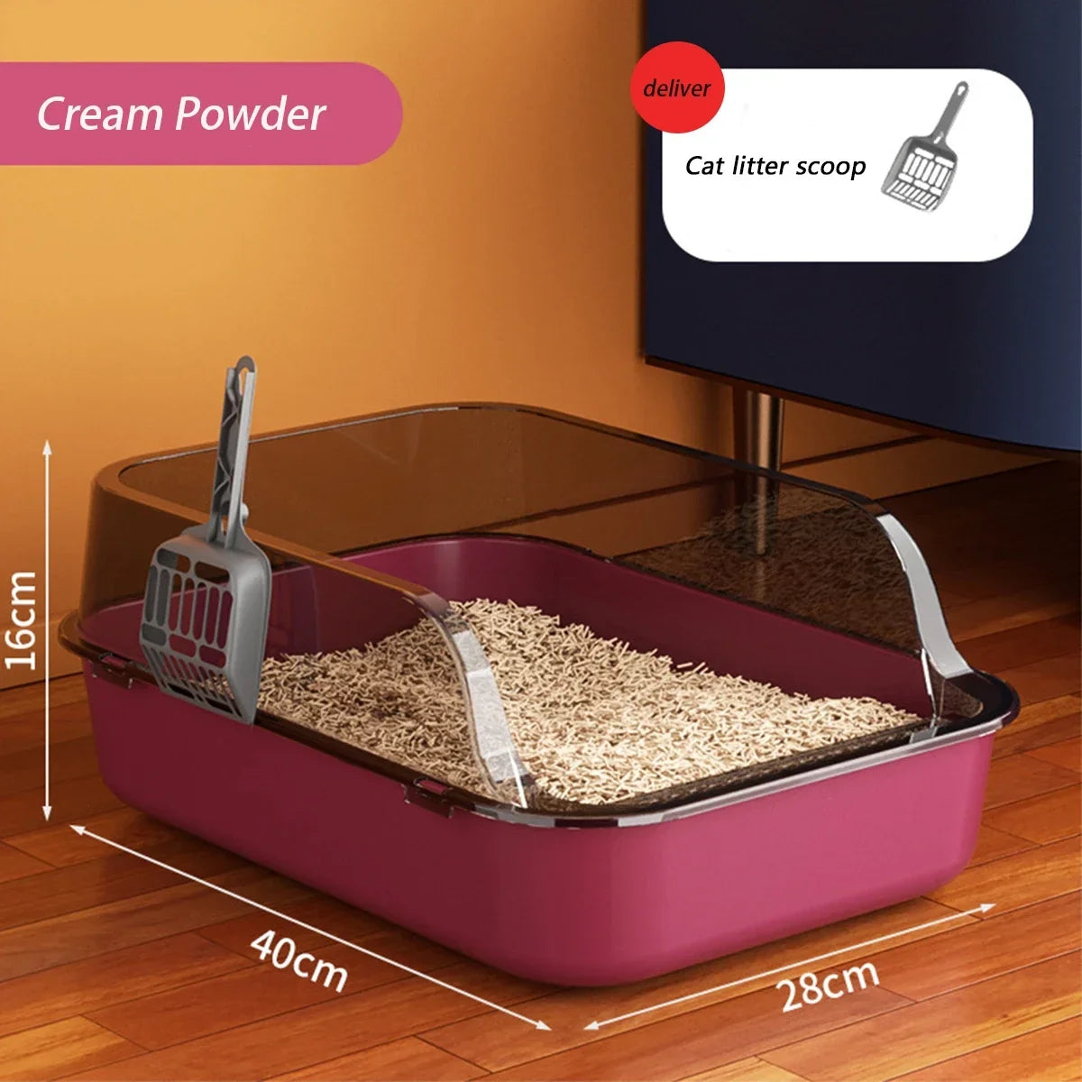 Semi-Enclosed Cat Litter Box, high aides to reduce litter spillage.