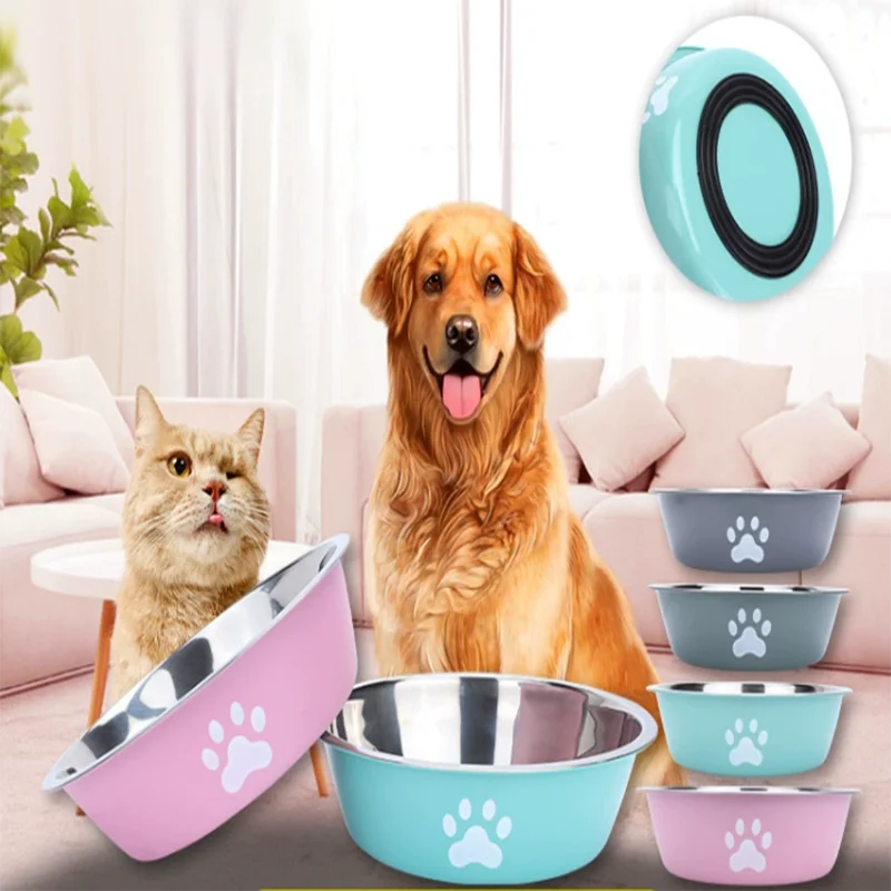 Large capacity stainless steel dog bowl anti-slip