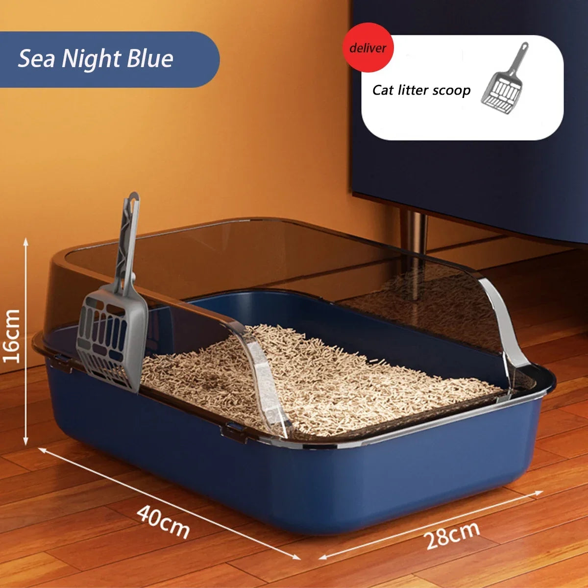 Semi-Enclosed Cat Litter Box, high aides to reduce litter spillage.