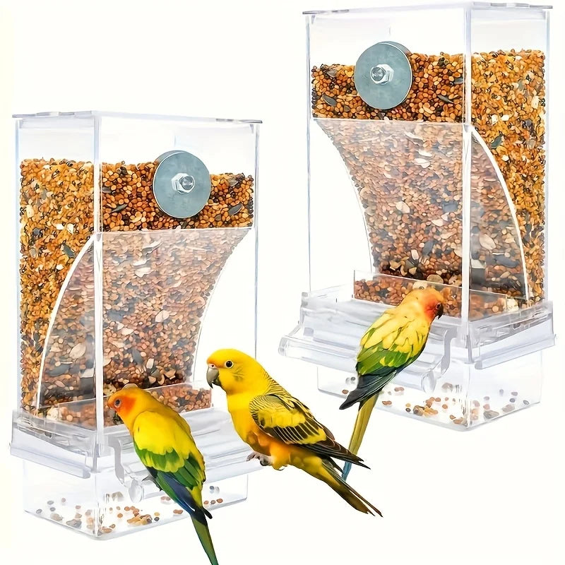 Transparent Acrylic Bird Feeder, Spill-Proof Seed Dispenser.