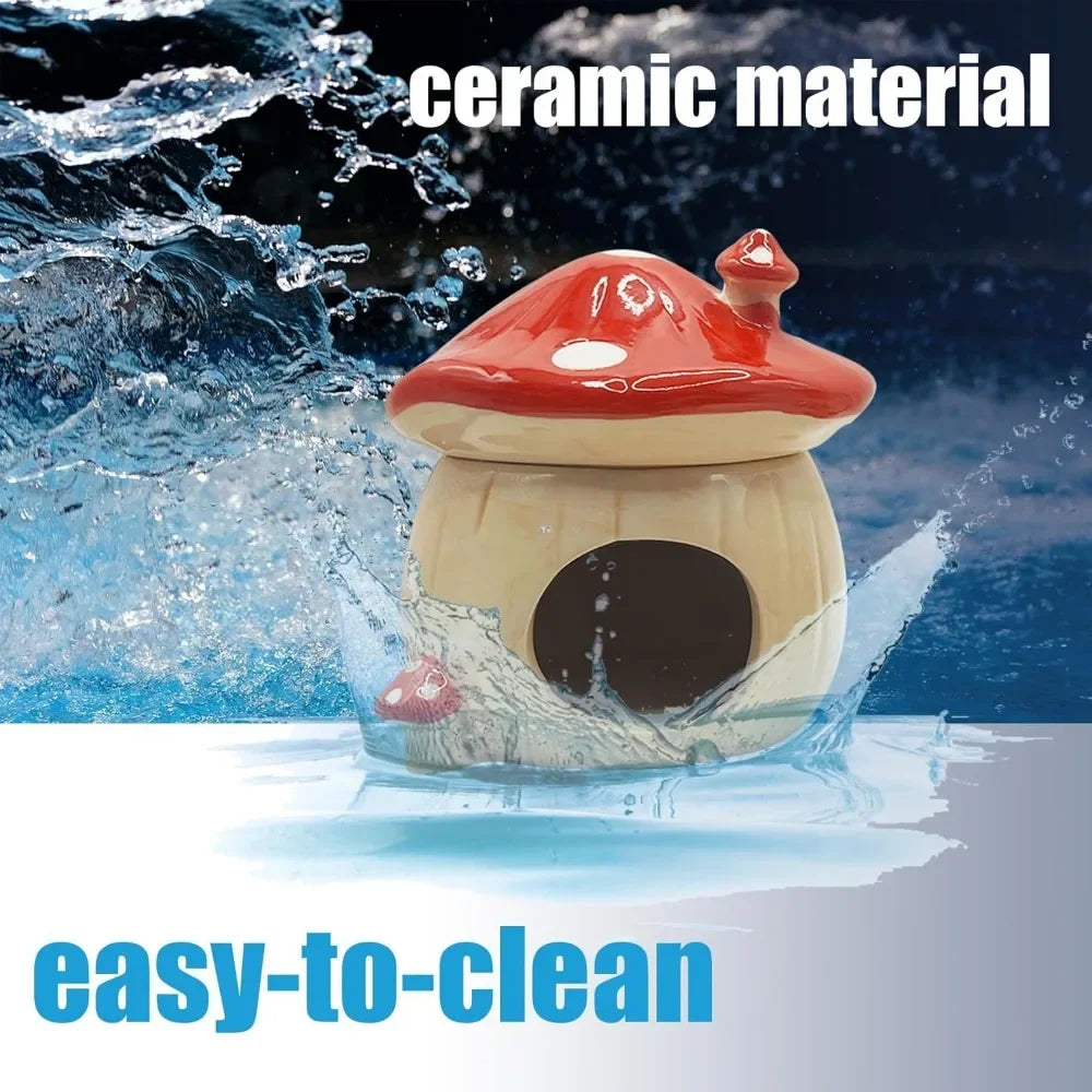 Mushroom Ceramic Hamster Hideout Water bottle.