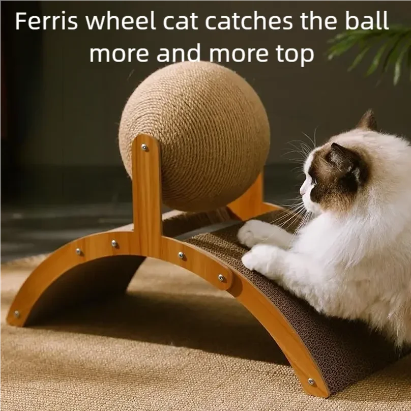 2 In 1 Wooden Cat Scratching Ball & Scratch Board.