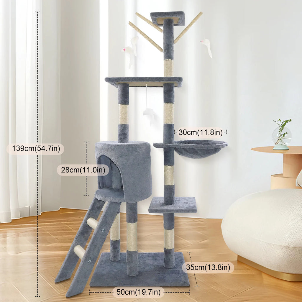 140cm Cat Tree Tower Scratching Posts Multilevel for climbing and playing.