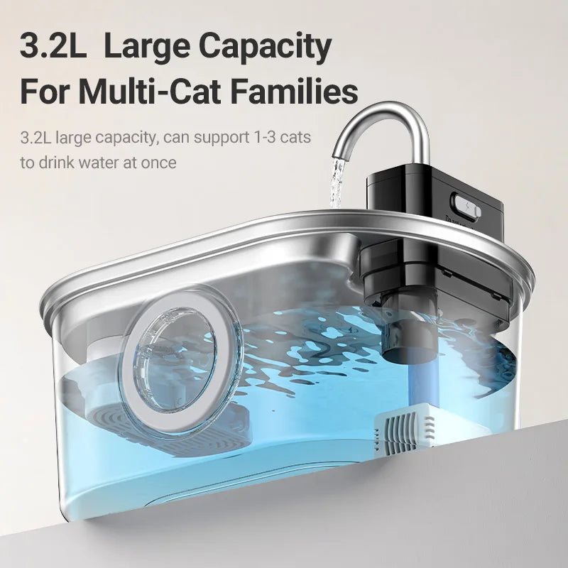 ROJECO 3.2L Stainless Steel Cat Water Fountain Wireless Sensor