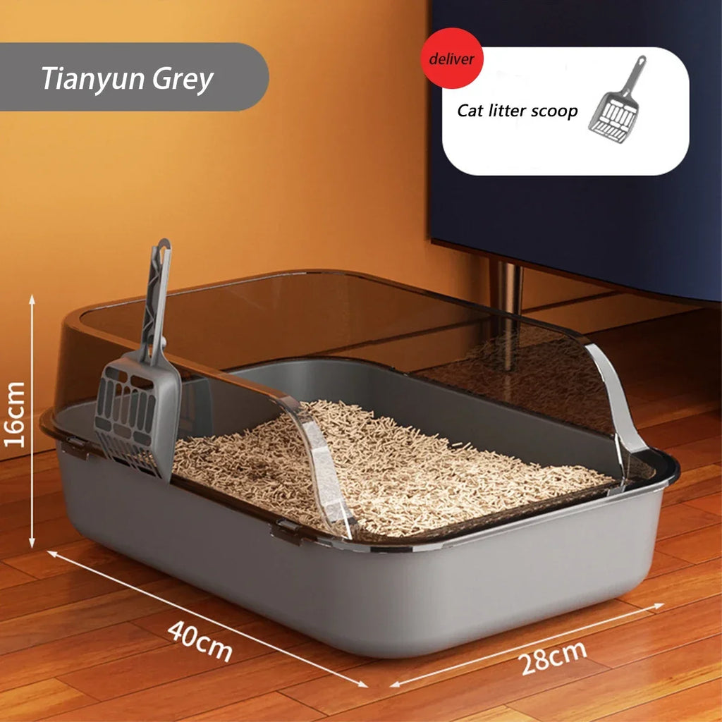 Semi-Enclosed Cat Litter Box, high aides to reduce litter spillage.