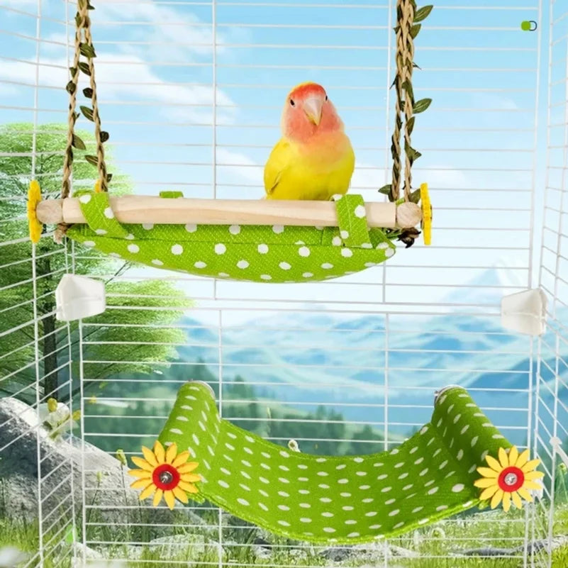 Bird hammock for swinging or perching.