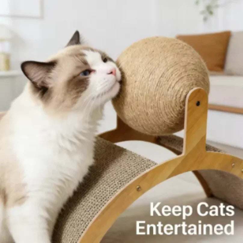 2 In 1 Wooden Cat Scratching Ball & Scratch Board.