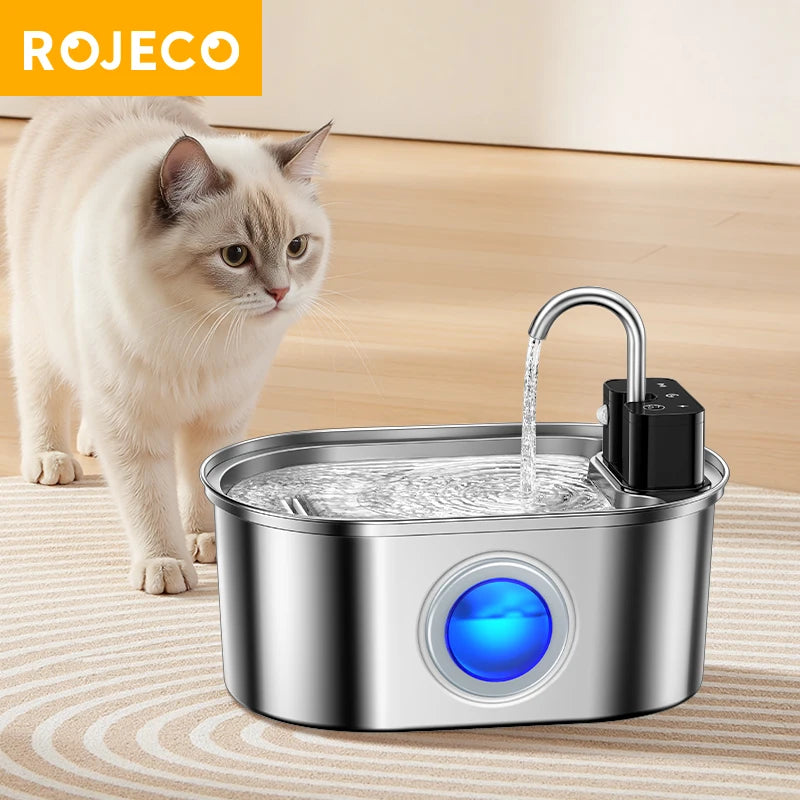ROJECO 3.2L Stainless Steel Cat Water Fountain Wireless Sensor