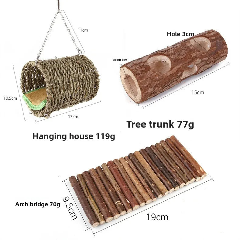 Small pet chew, climb and hide wooden toys.