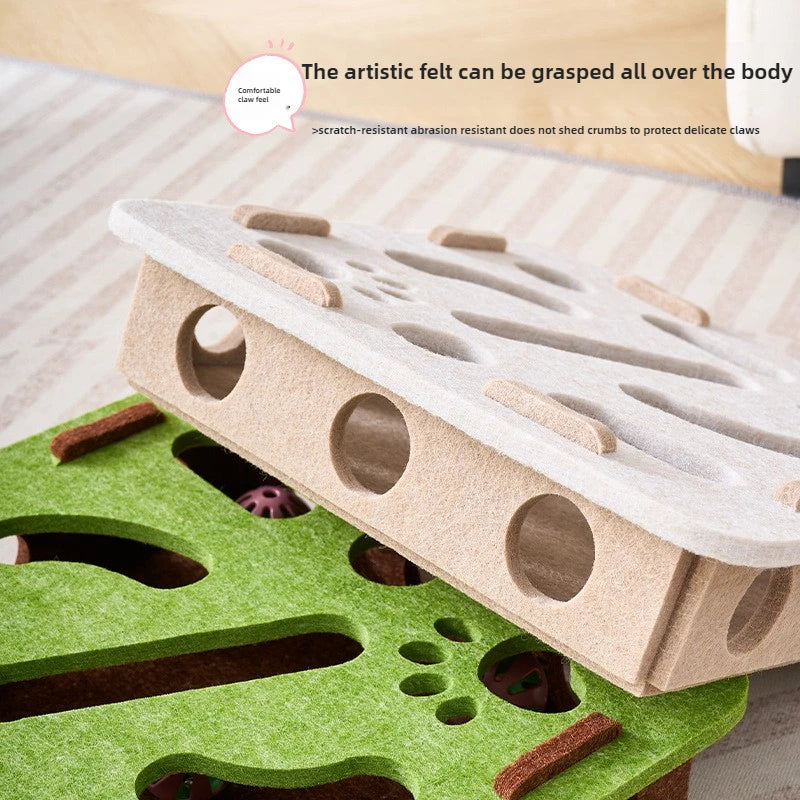 Scratching post and activity block for cats.