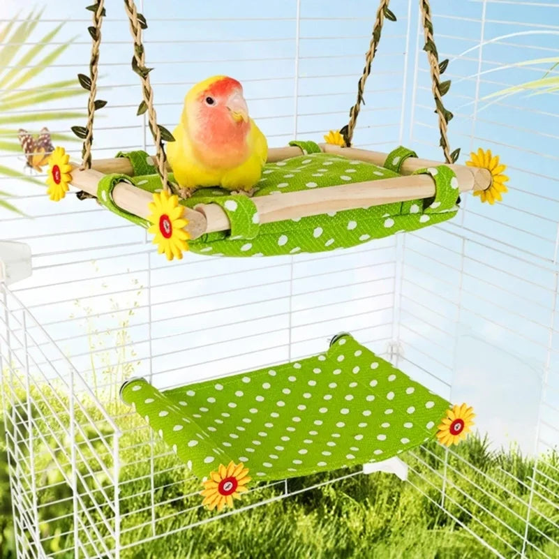 Bird hammock for swinging or perching.
