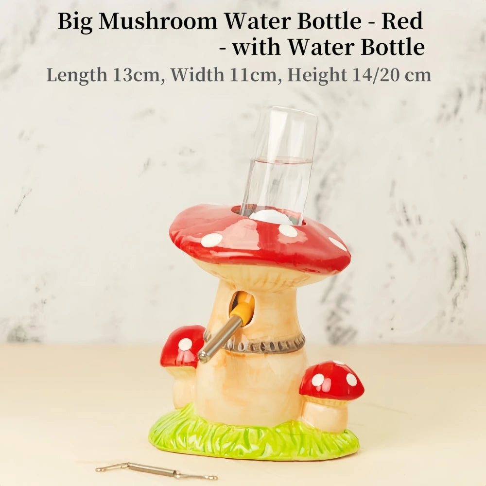 Mushroom Ceramic Hamster Hideout Water bottle.