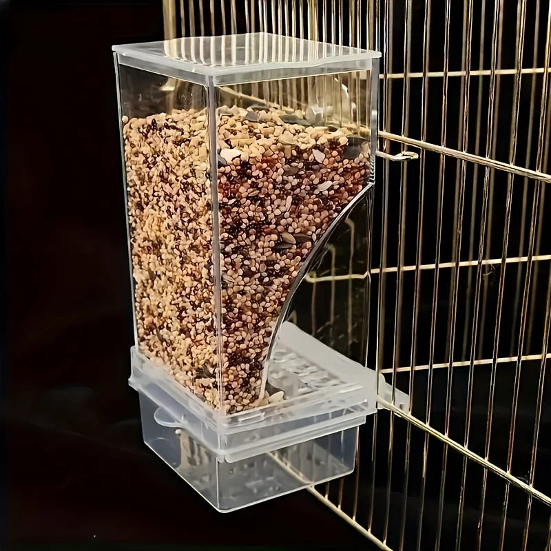 Transparent Acrylic Bird Feeder, Spill-Proof Seed Dispenser.
