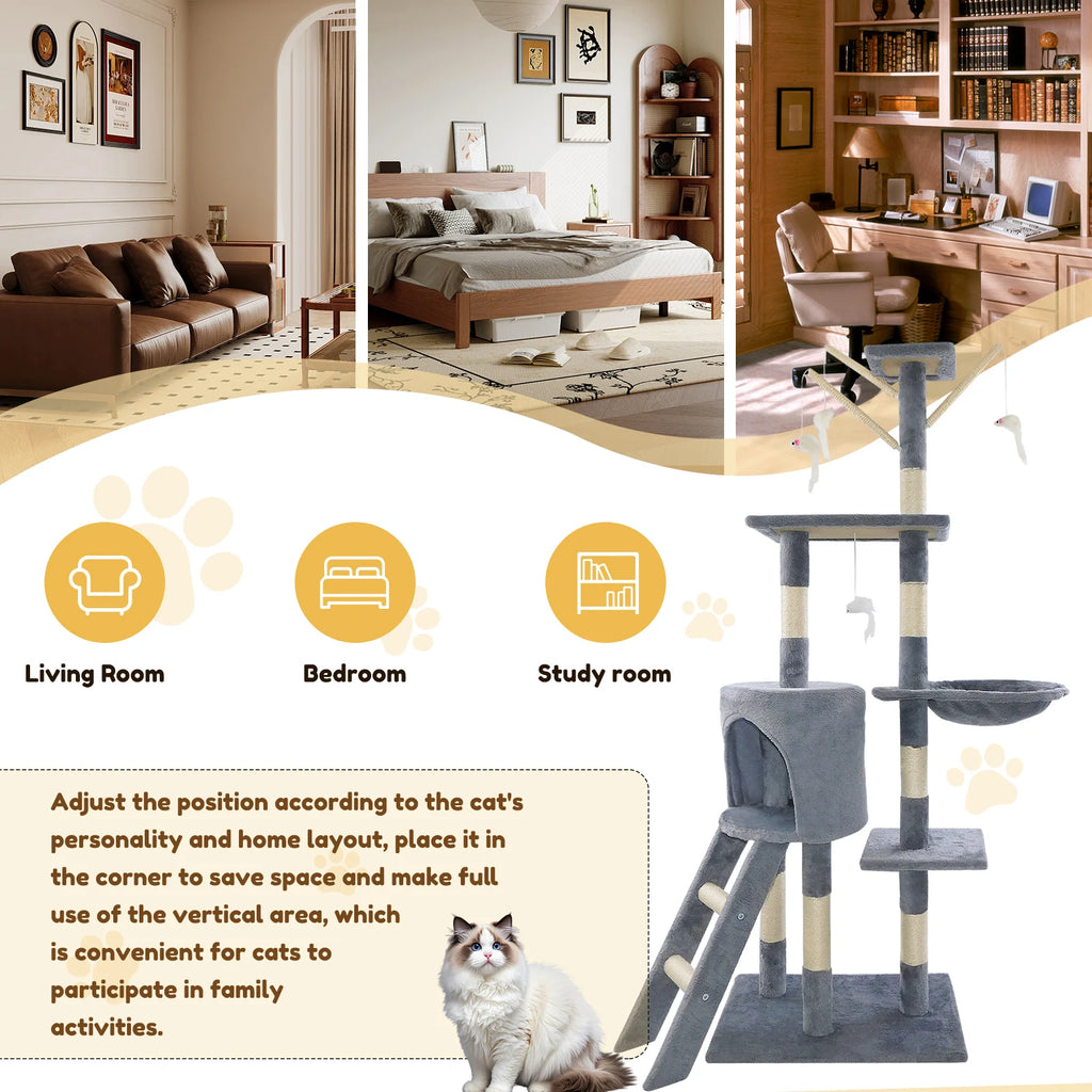 140cm Cat Tree Tower Scratching Posts Multilevel for climbing and playing.