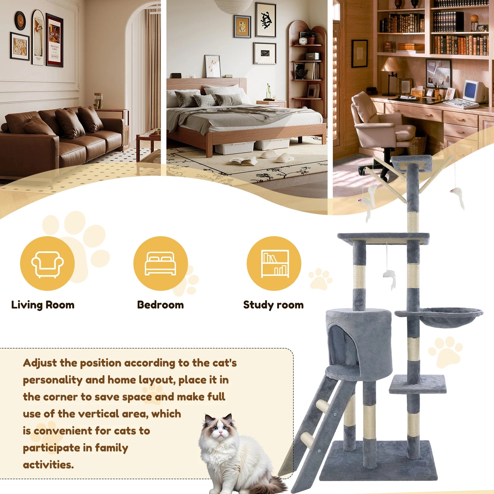140cm Cat Tree Tower Scratching Posts Multilevel for climbing and playing.