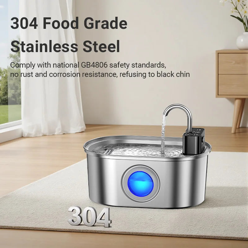 ROJECO 3.2L Stainless Steel Cat Water Fountain Wireless Sensor