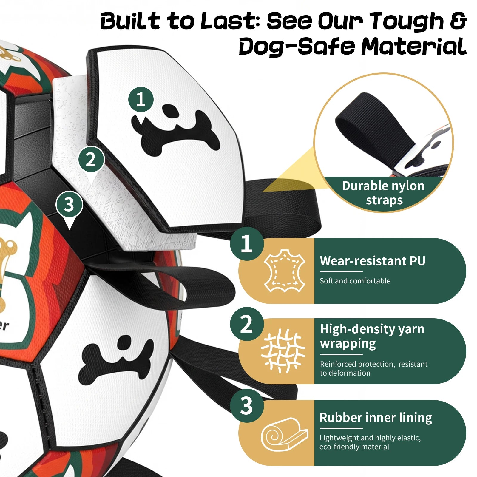Dog chew football, multi-grip for playing.