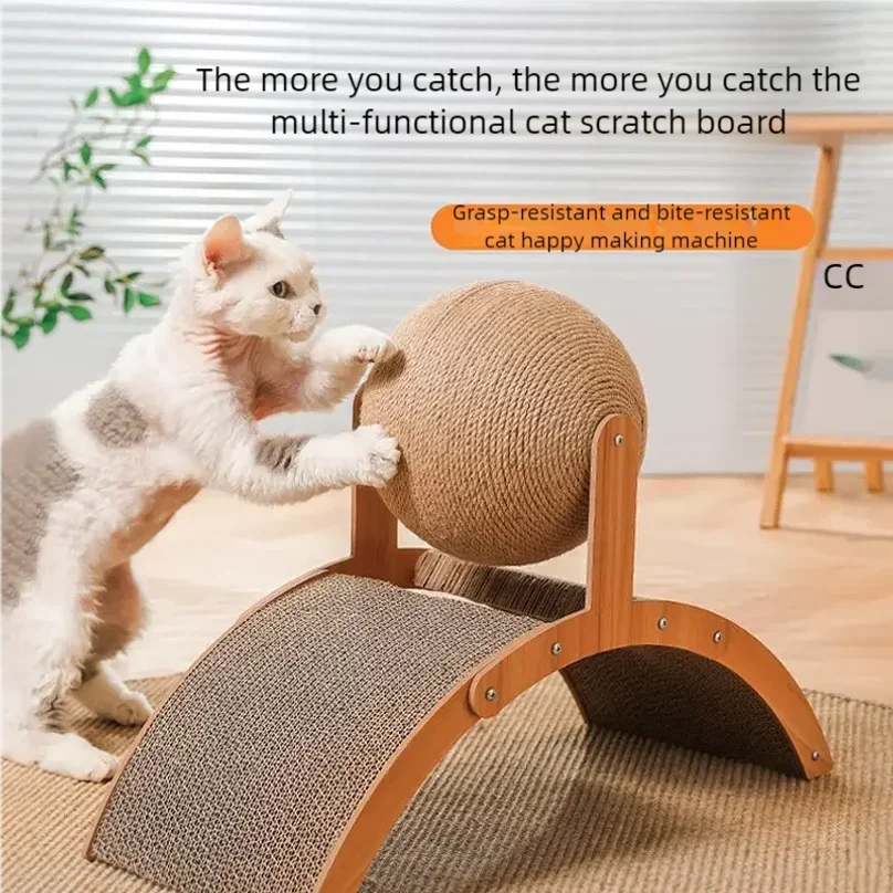 2 In 1 Wooden Cat Scratching Ball & Scratch Board.