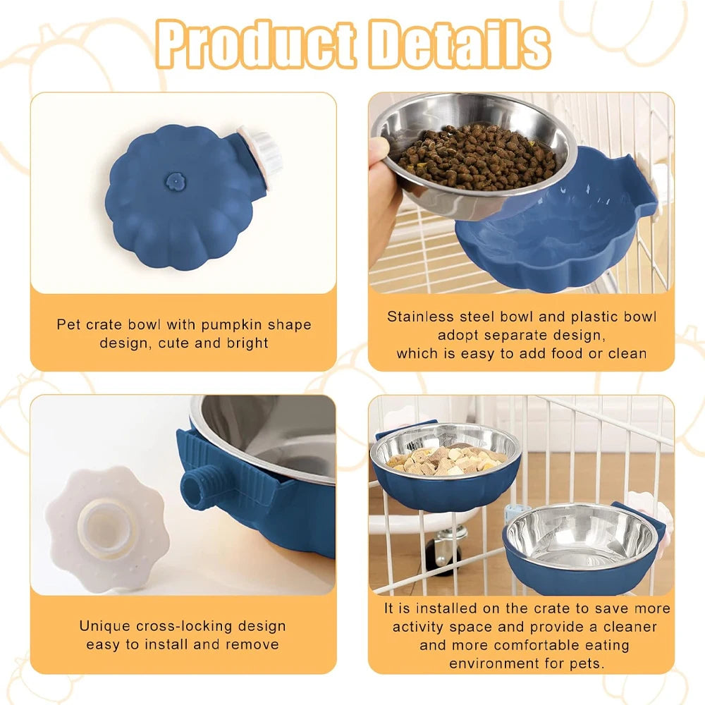 Hanging food and water bowls for small pets.